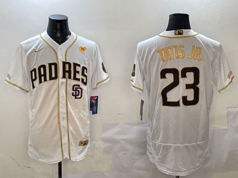 Men San Diego Padres #23 Tatis jr White Gold Elite 2025 Nike MLB Jersey style 10->san diego padres->MLB Jersey